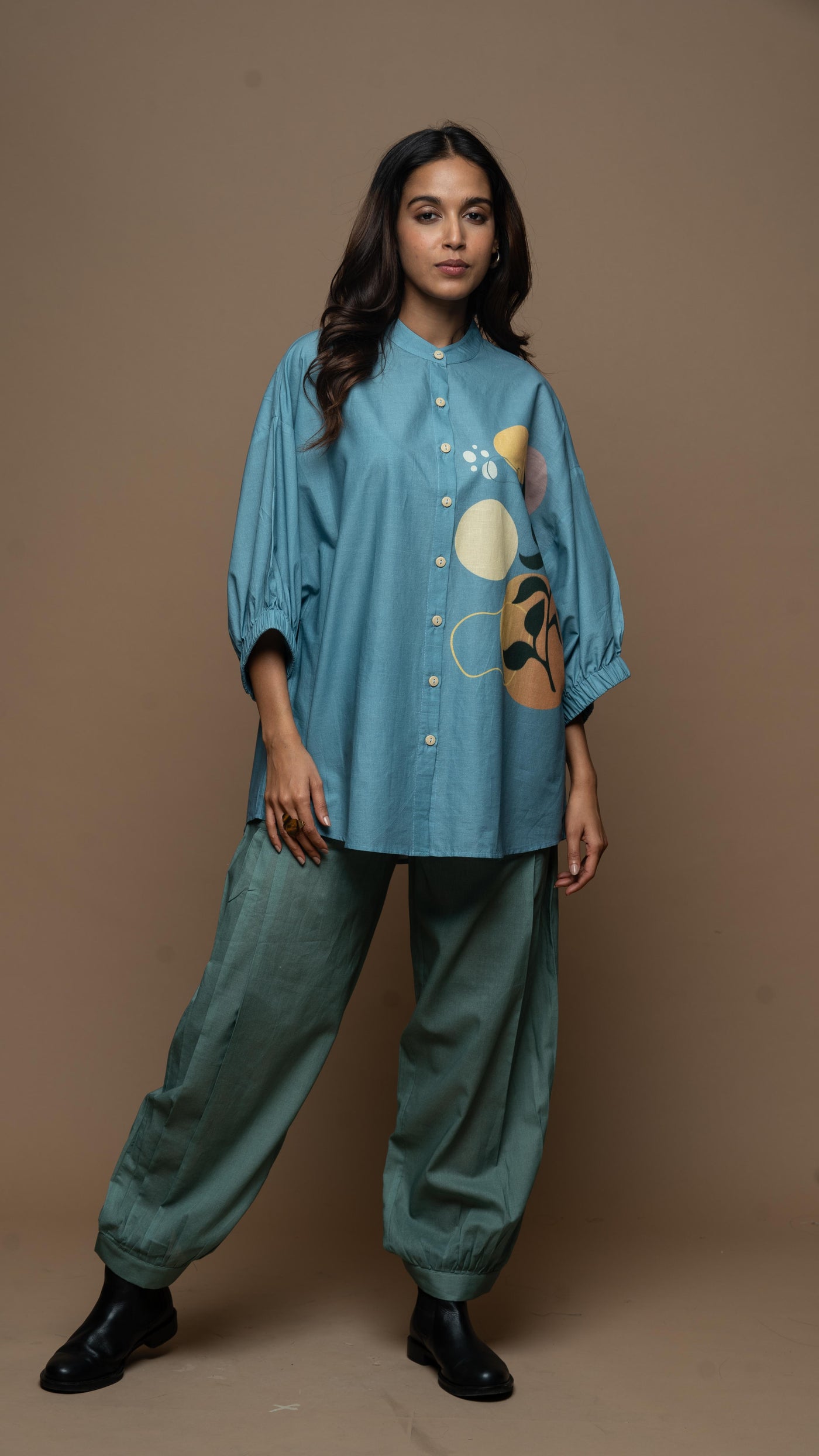 Dusky Blue Mystic Leaf: Co-ord Pants Set