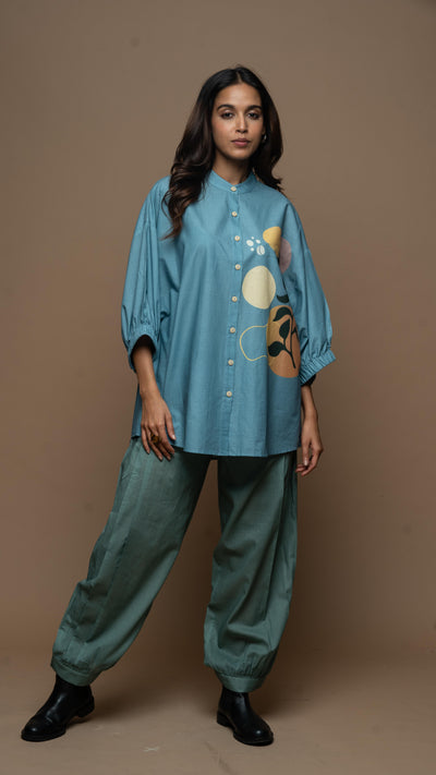 Dusky Blue Mystic Leaf: Co-ord Pants Set