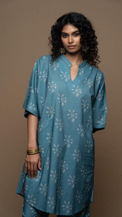 Muted Blue Anya Co-ord Kurta Set in All of me Pattern