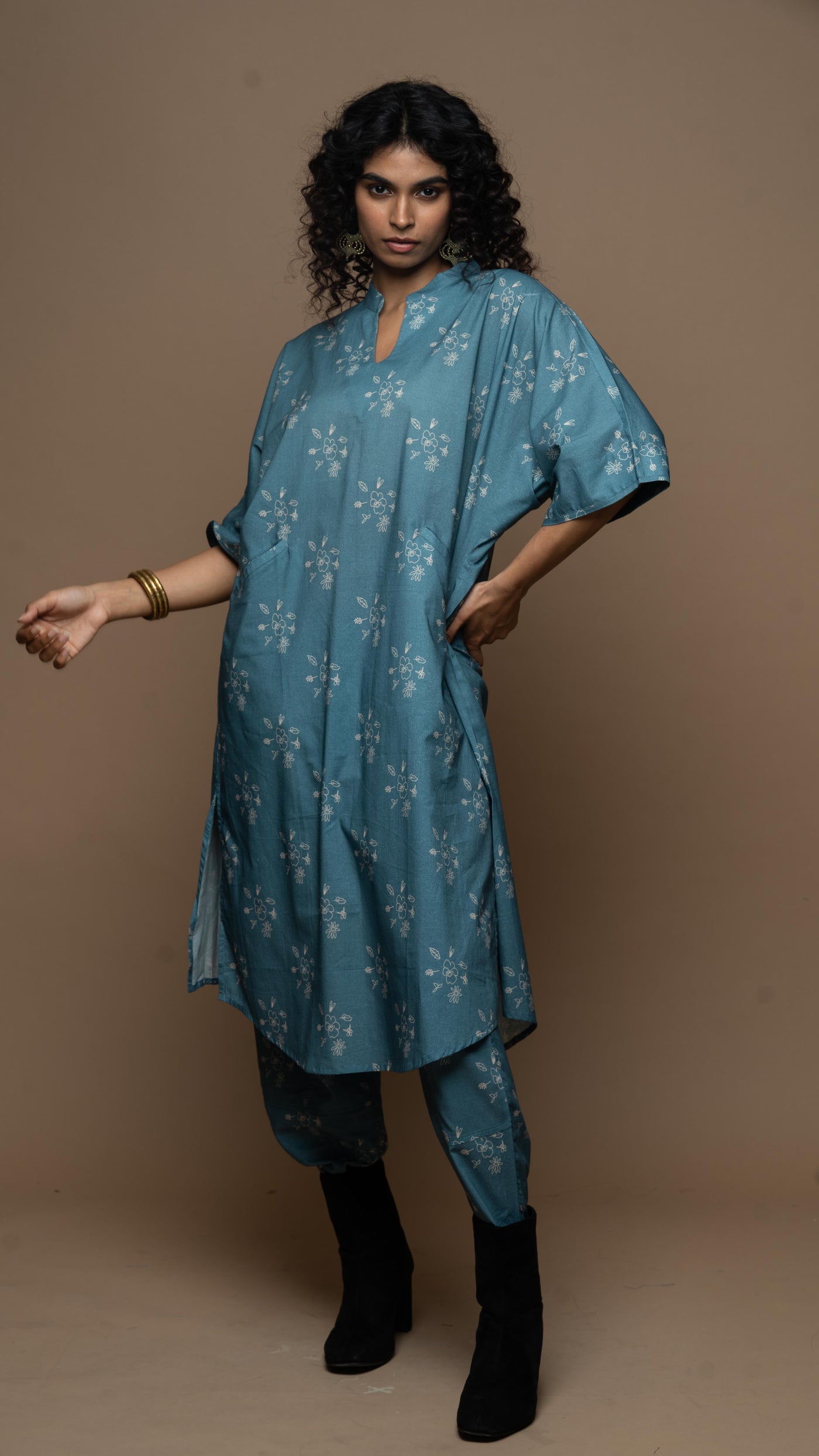 Muted Blue Anya Co-ord Kurta Set in All of me Pattern