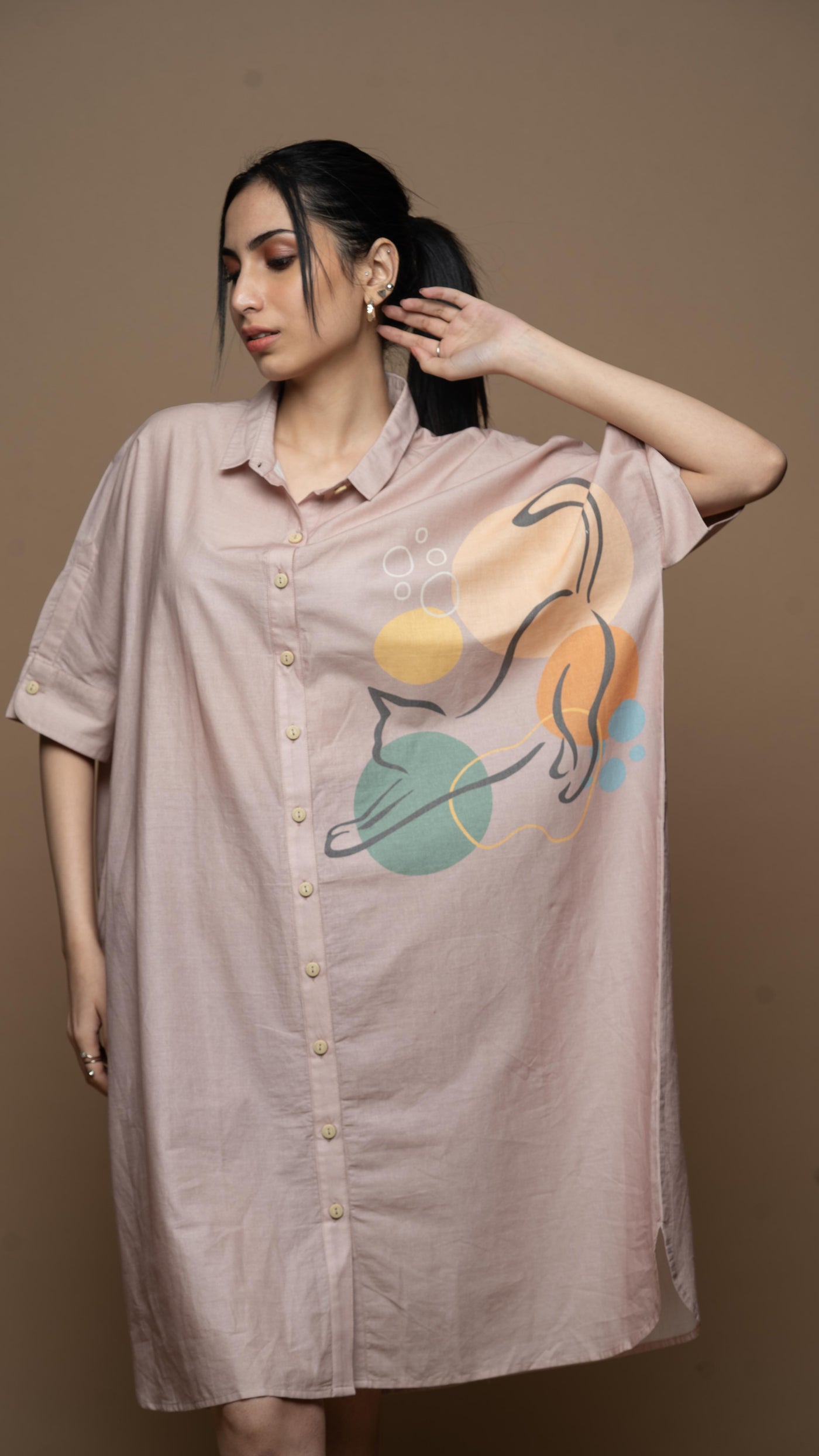 Ombre Mauve Zooming Kitty Shirt Dress