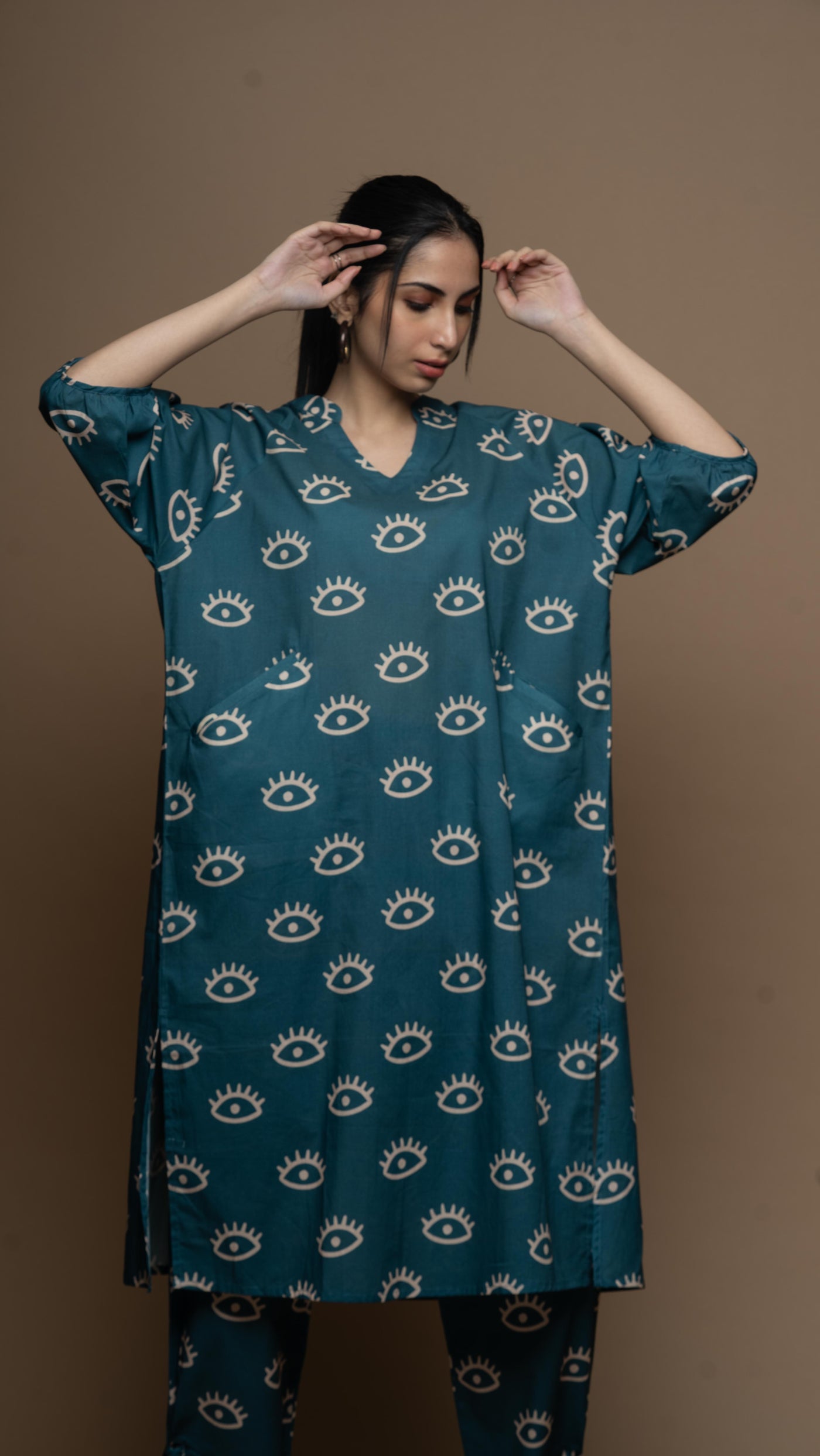 Muted Blue Saara Co-ord Kurta Set in See the Sea Pattern