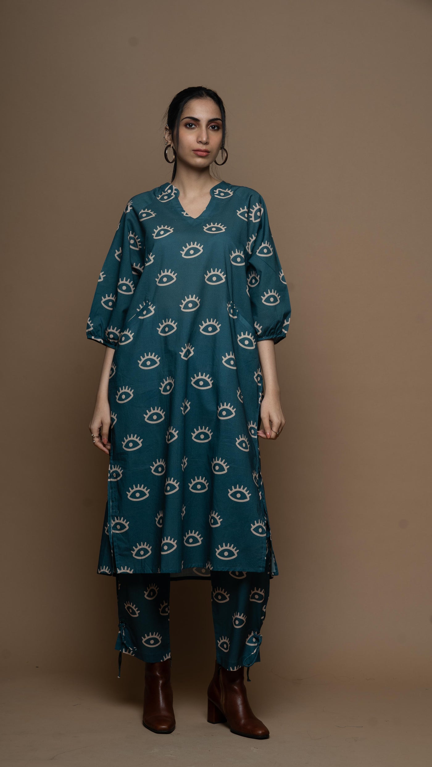 Muted Blue Saara Co-ord Kurta Set in See the Sea Pattern