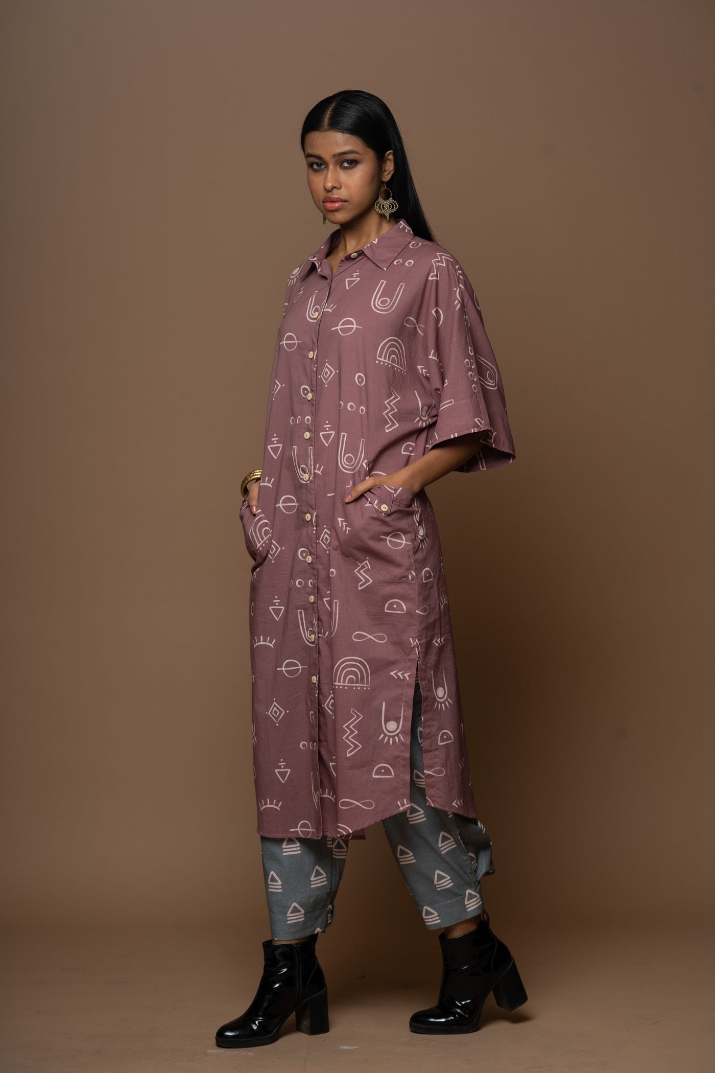 Dusty Mauve Zena Kurta in As boho as it gets Pattern