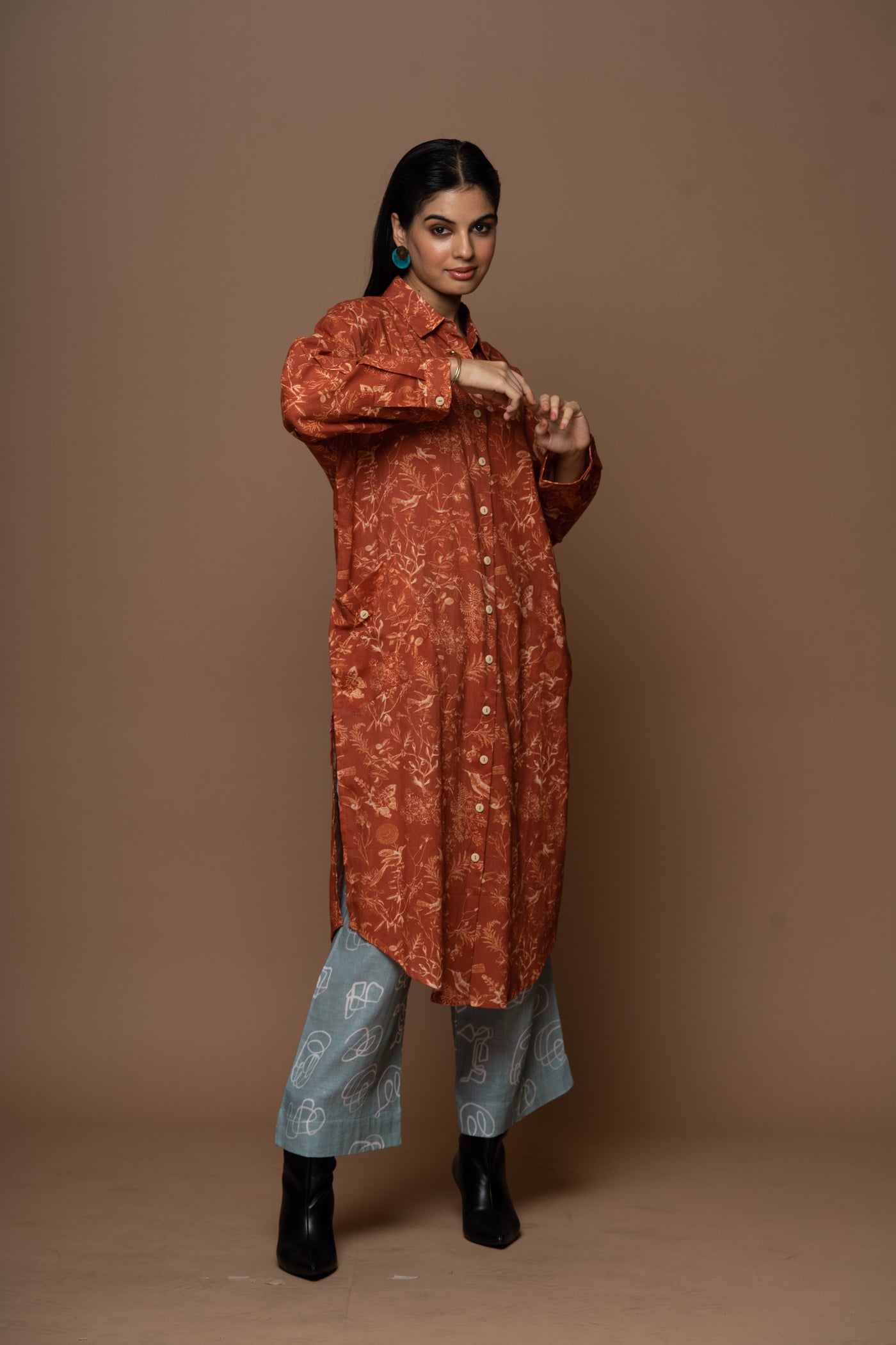 Rust Lira Kurta in Freedom Pattern