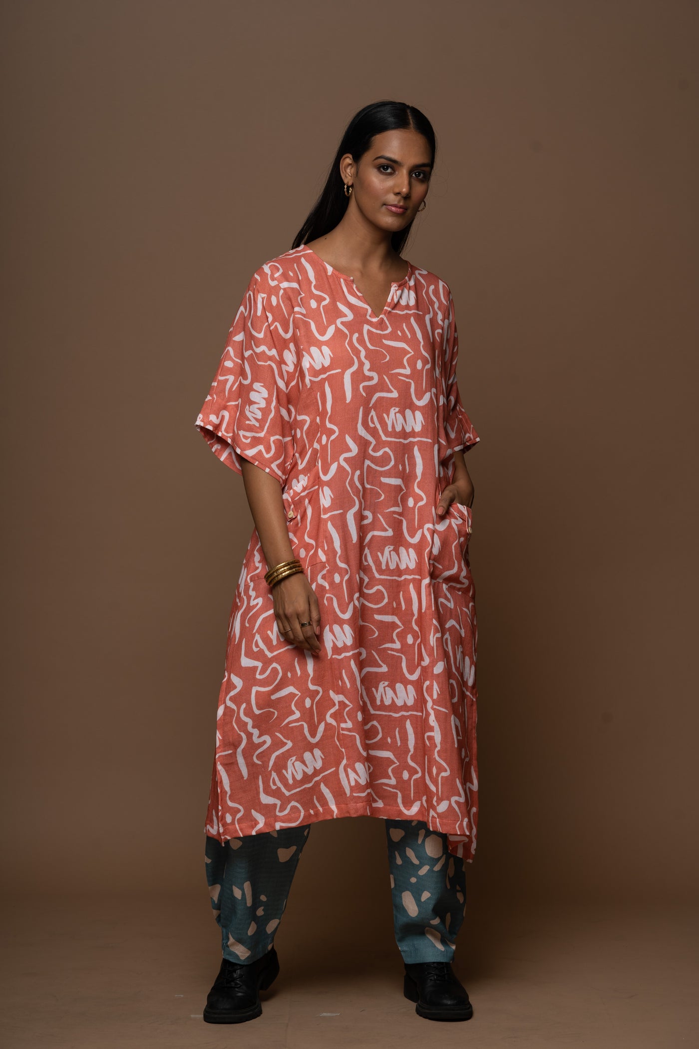 Terracotta Aria Kurta in Gentle Smoke Pattern