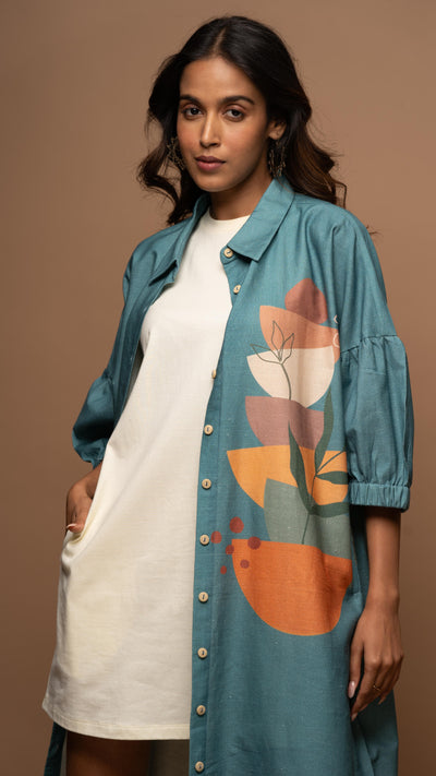 Muted Blue Semicircle Stacks Shirt Dress