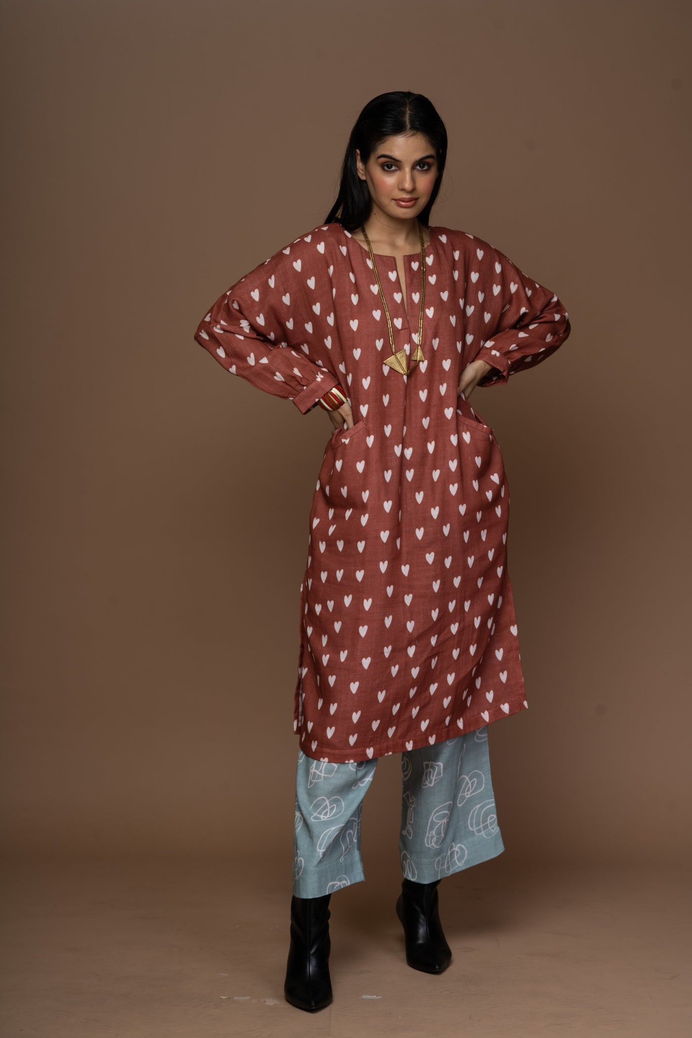 Muted Rust Juno Kurta in In my heart Pattern