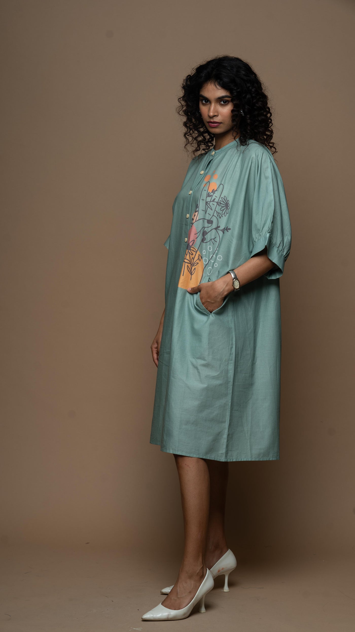 Ombre Sage Peace Messenger Shirt Dress