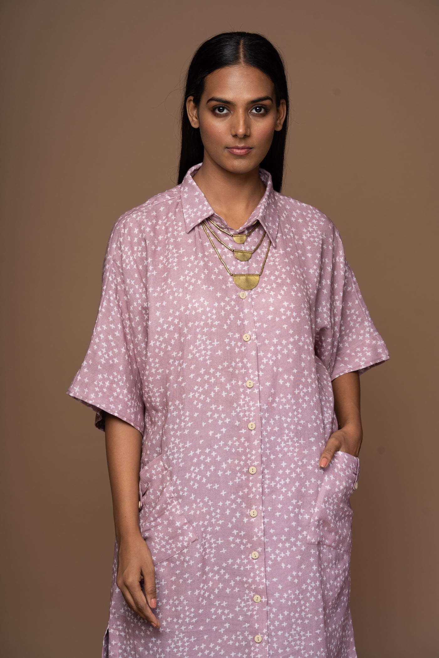 Pale Mauve Zena Kurta in Positive Vibes Pattern