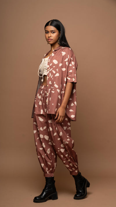 Marsala Ethereal Co-ord Pants Set in Shattered Mirror Pattern