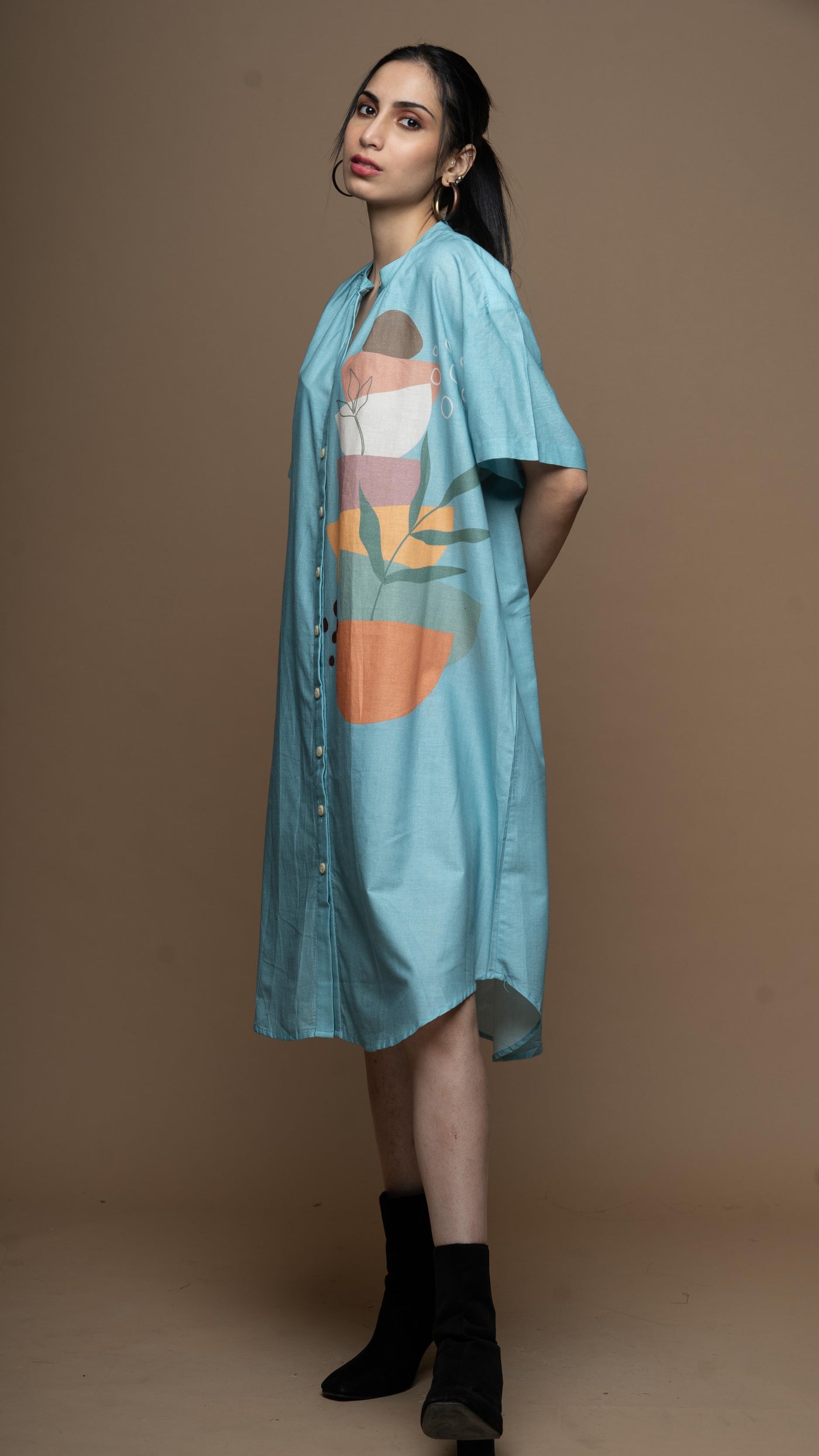 Soft Blue Semicircle Stacks Shirt Dress