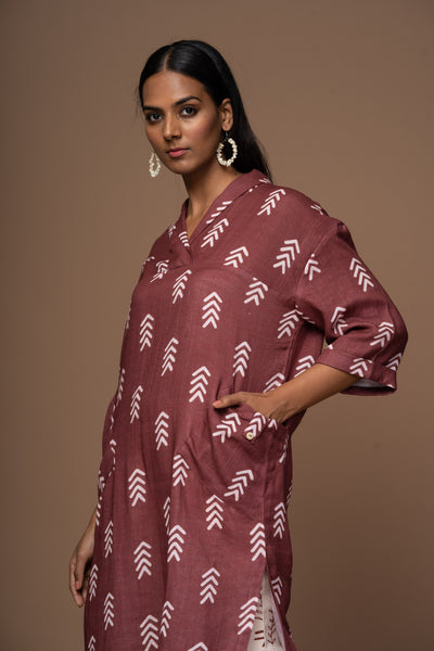 Plum Kiva Kurta in Altruist Pattern