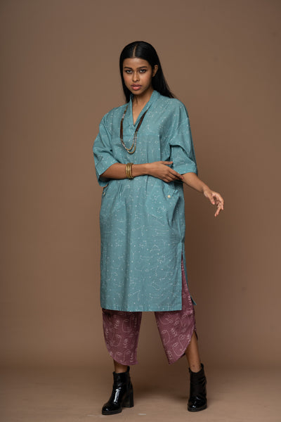 Teal Kiva Kurta in Look Up Pattern