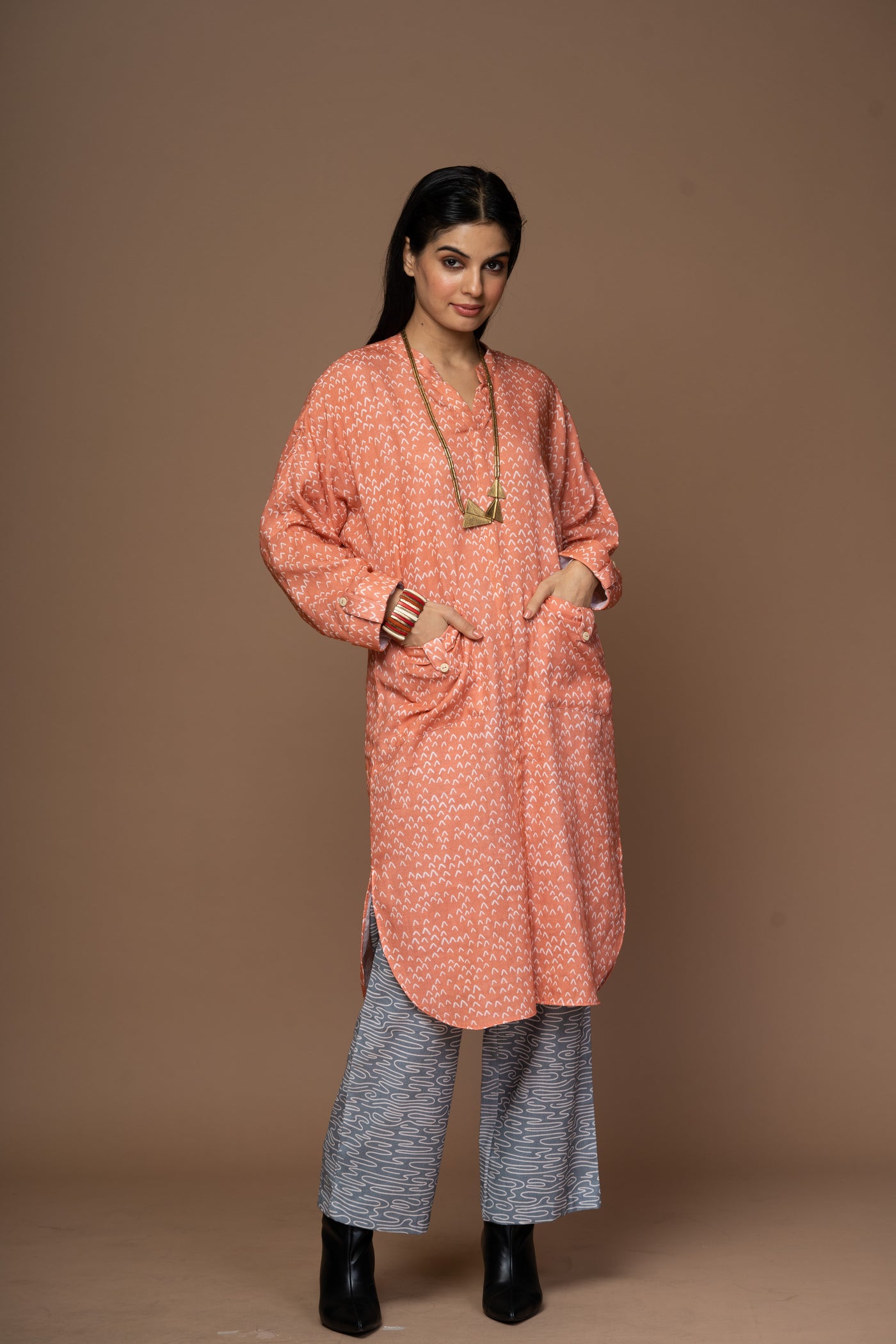 Terracotta Vero Kurta in Faraway Land Pattern