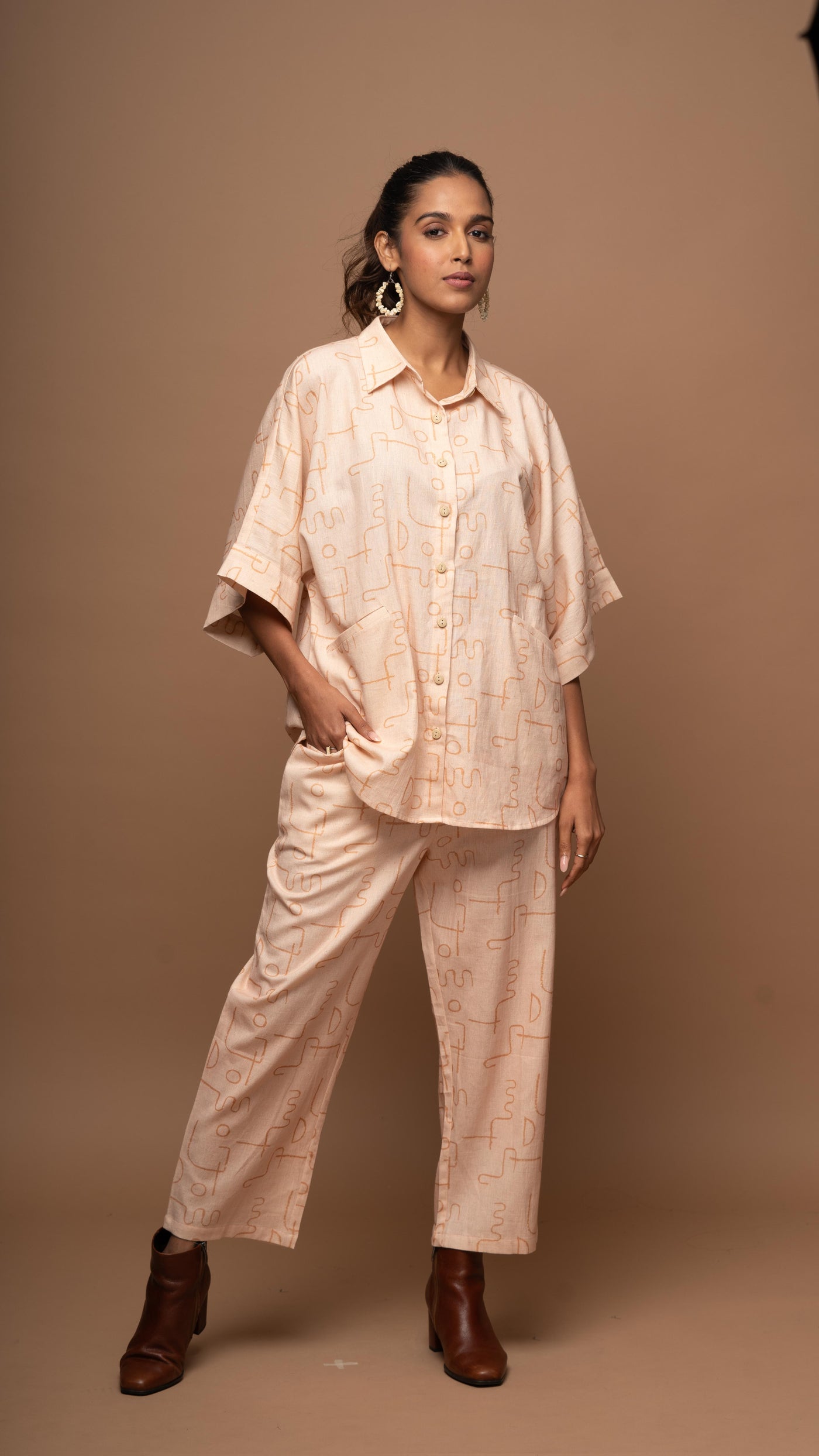 Blush Breezy Co-ord Pants Set in Power Play Pattern