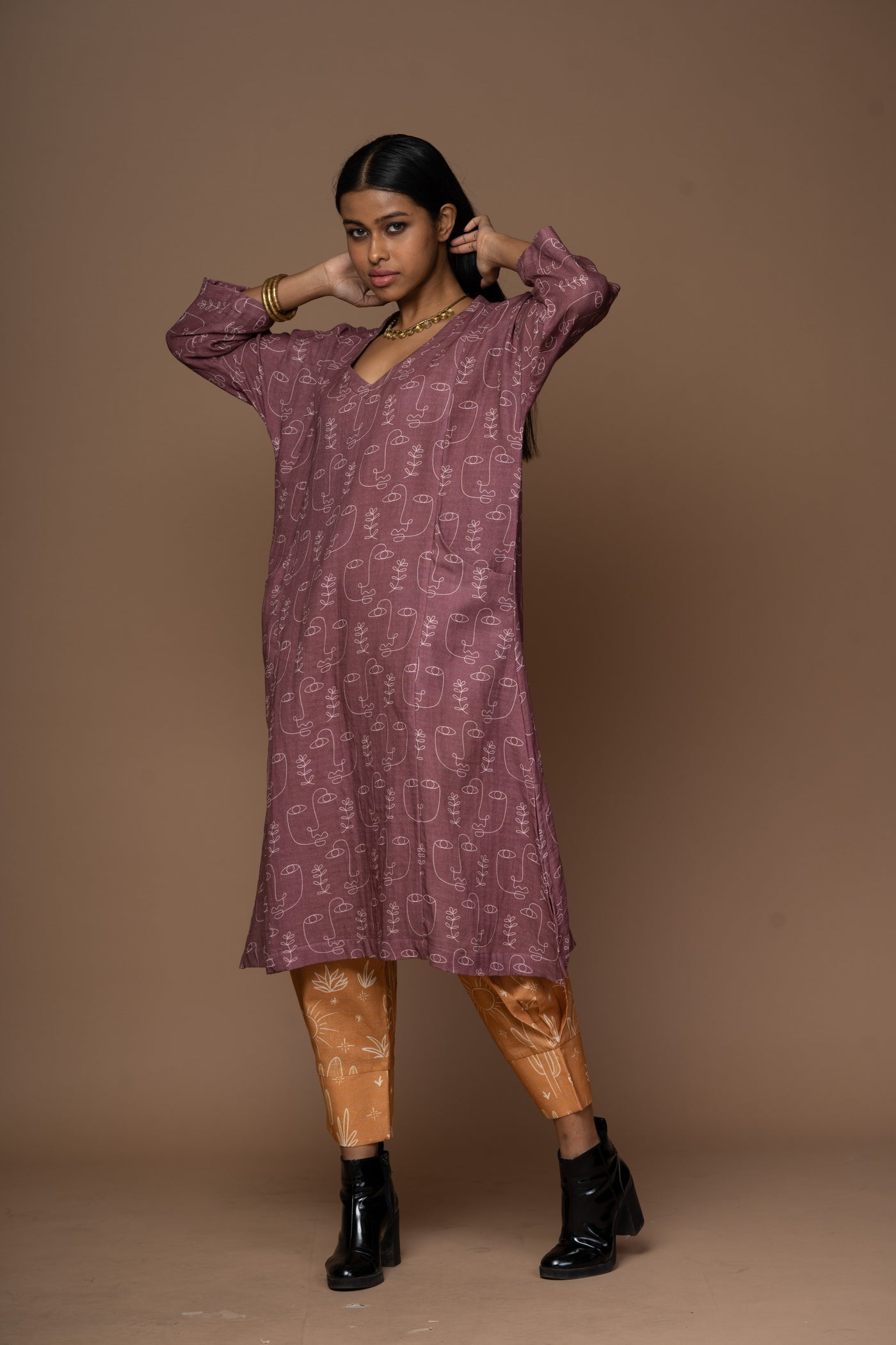 Mauve Lana Kurta in Growing thoughts Pattern