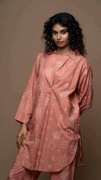 Rose Gold Ziya Co-ord Kurta Set in Pot of life Pattern