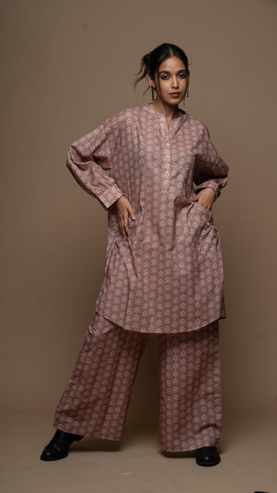 Pale Mauve Inaaya Co-ord Kurta Set in Jump with joy Pattern