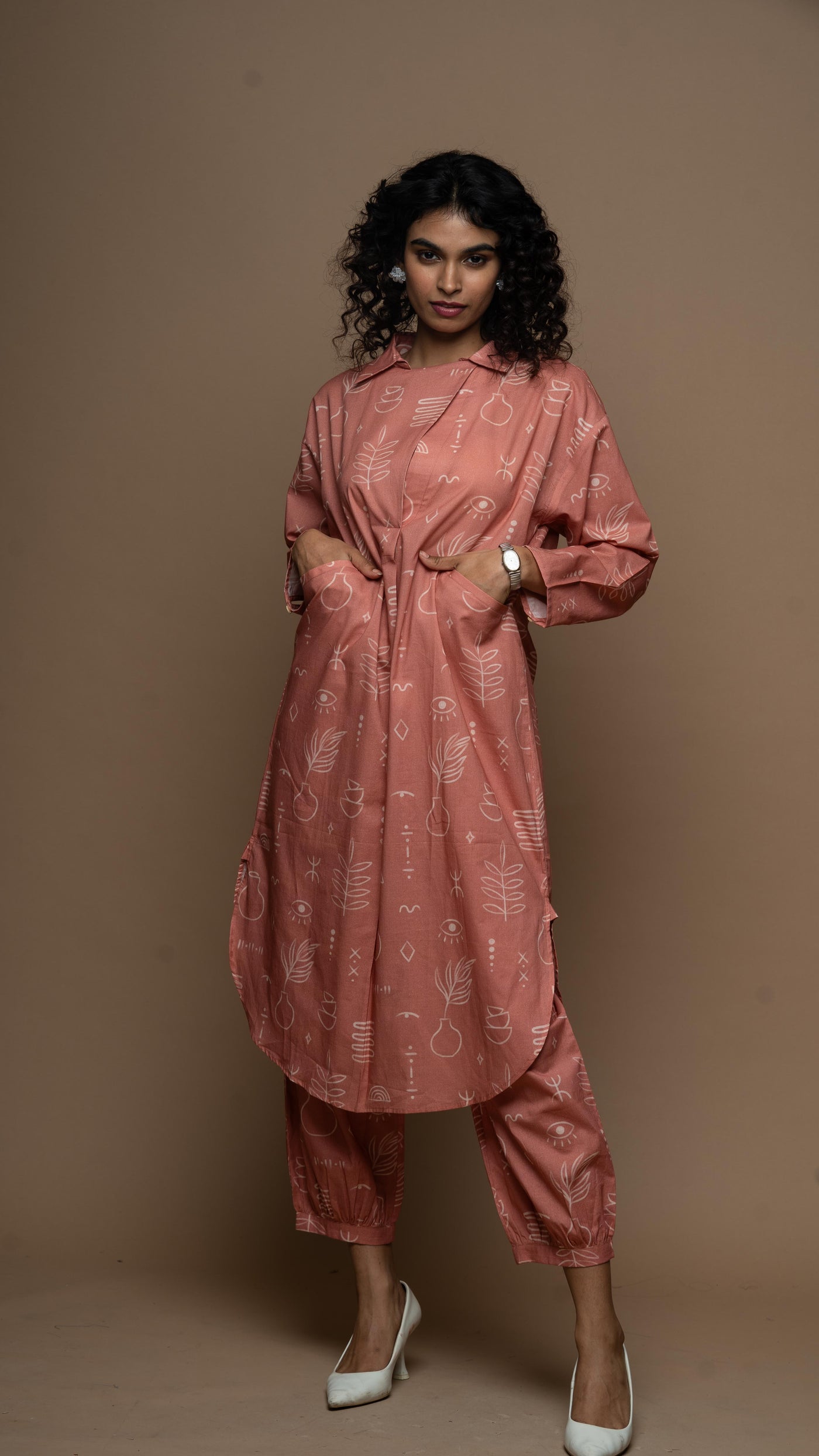 Rose Gold Ziya Co-ord Kurta Set in Pot of life Pattern