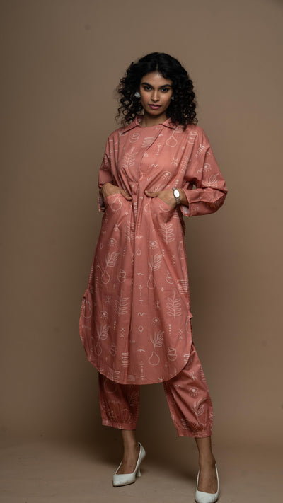 Rose Gold Ziya Co-ord Kurta Set in Pot of life Pattern