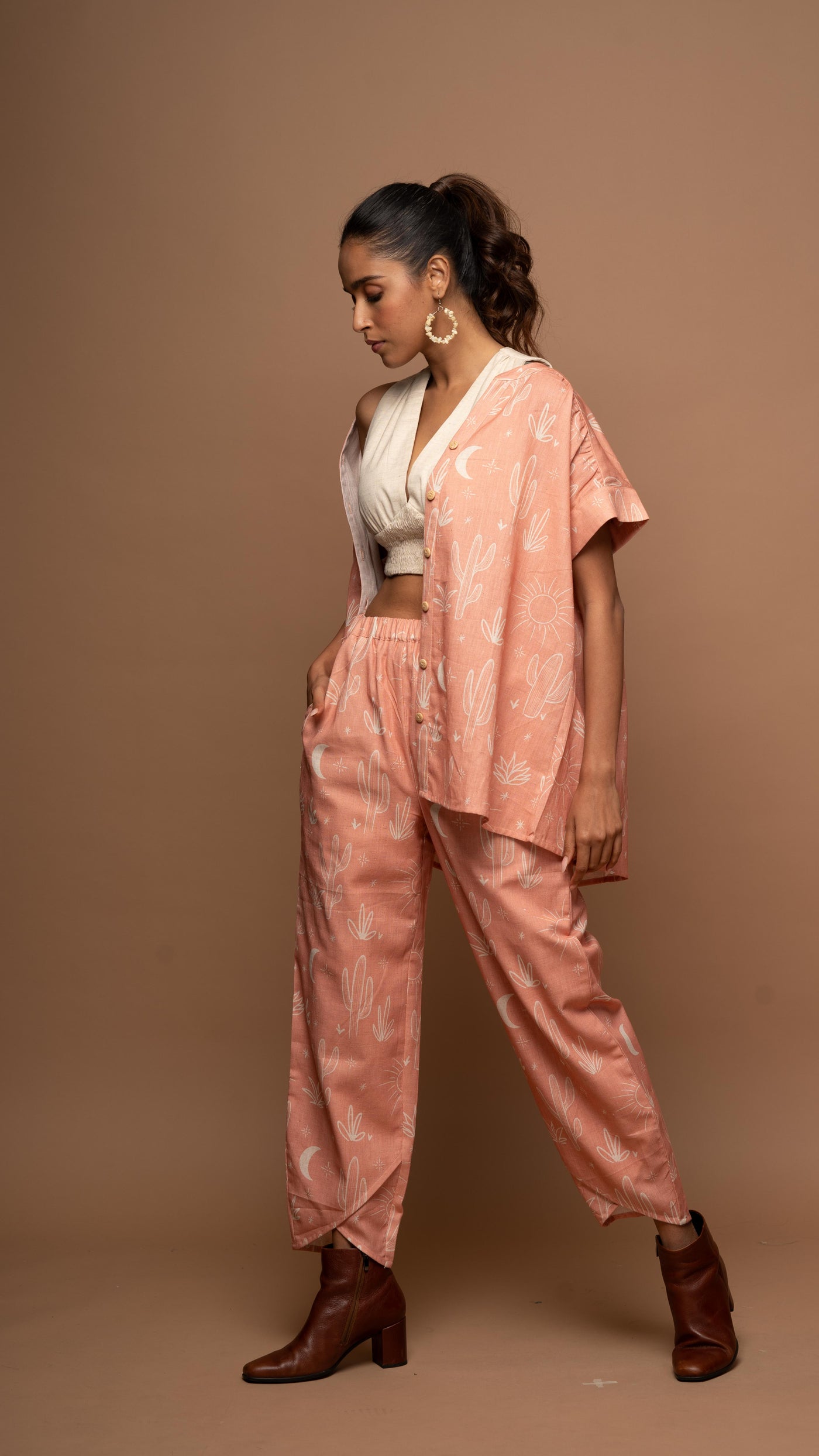 Peach Tranquil Co-ord Pants Set in Siesta in the desert Pattern