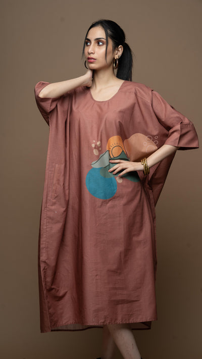 Calming Mocha Peak Panorama Shirt Dress