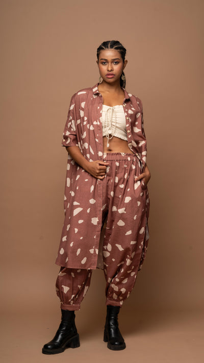 Marsala Ethereal Co-ord Pants Set in Shattered Mirror Pattern