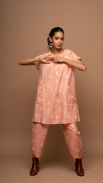 Peach Tranquil Co-ord Pants Set in Siesta in the desert Pattern