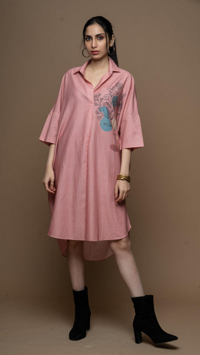 Dusty Rose Floral Whispers Shirt Dress