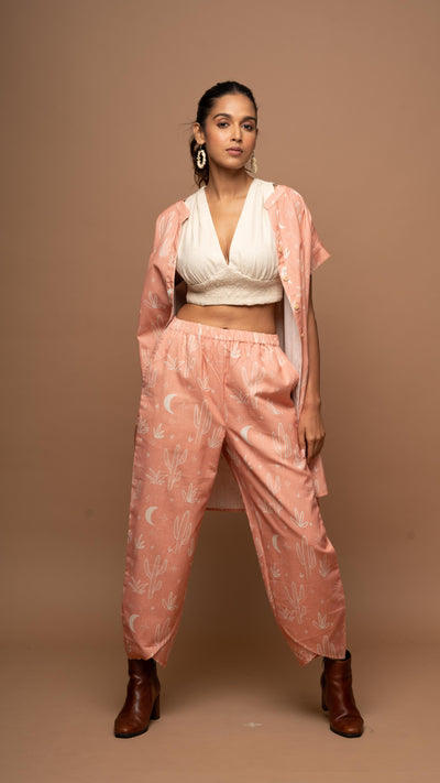 Peach Tranquil Co-ord Pants Set in Siesta in the desert Pattern