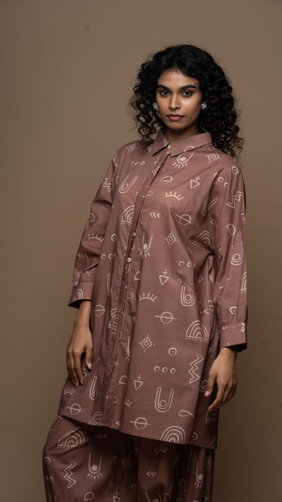 Muted Mauve Eira Co-ord Kurta Set in As boho as it gets Pattern
