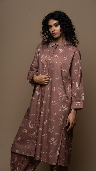 Muted Mauve Eira Co-ord Kurta Set in As boho as it gets Pattern