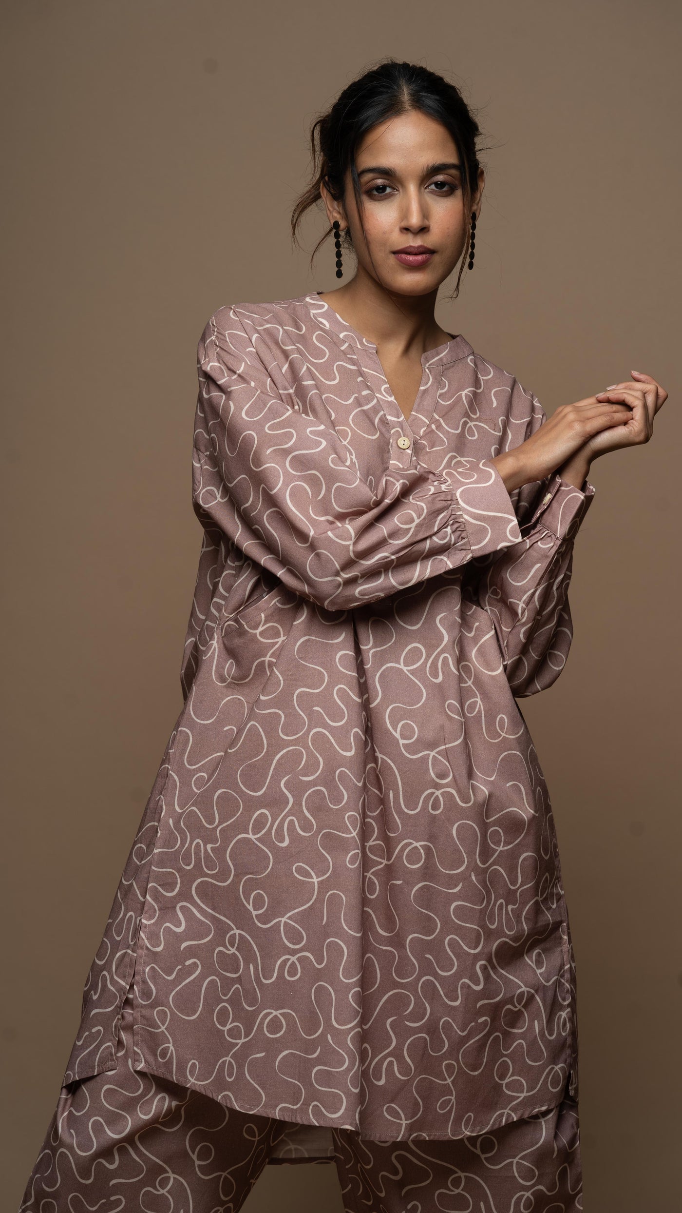 Pale Mauve Inaaya Co-ord Kurta Set in Music from the room Pattern