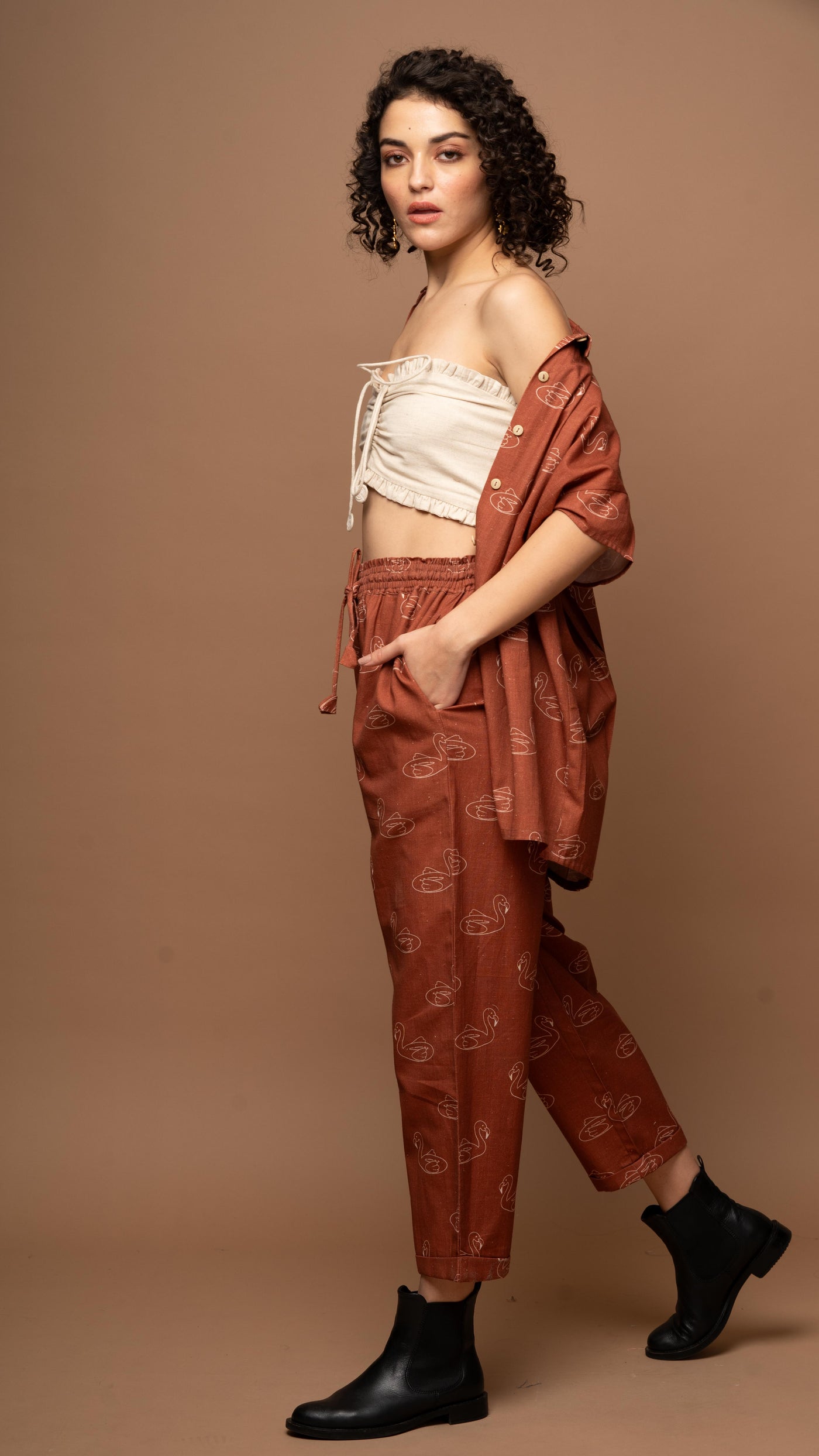 Deep Rust Serene Co-ord Pants Set in Keep Floating Pattern