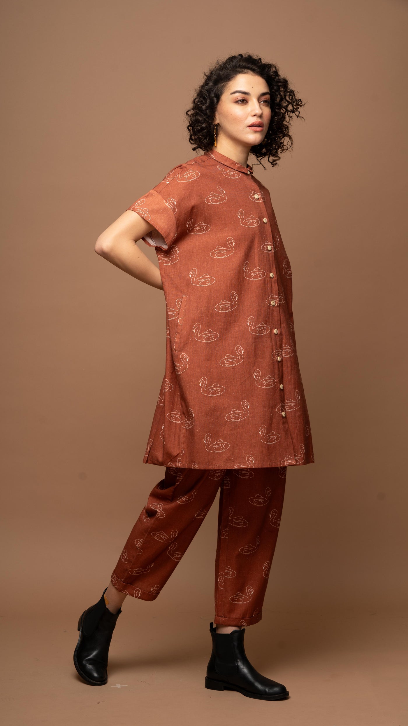 Deep Rust Serene Co-ord Pants Set in Keep Floating Pattern