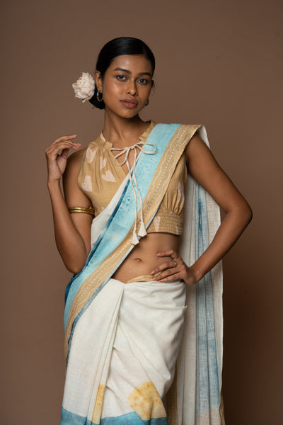 Sunlit Waves Linen Sari