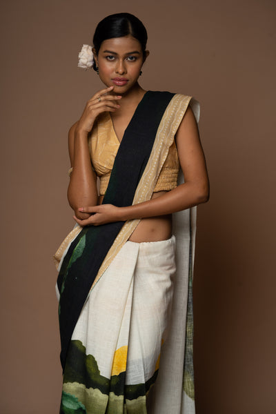 Emerald Dawn Linen Sari