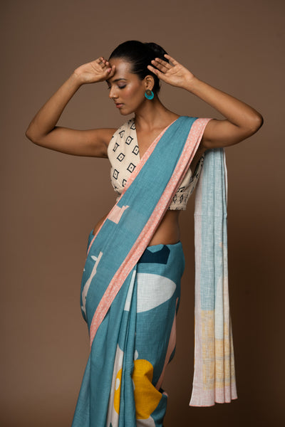 Abstract Charm Linen Sari