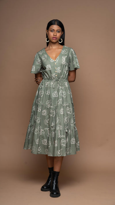 Simple Cinch Midi Dress in And I Dream More Pattern