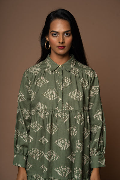 Collar Craze Short Boho Shirt Dress in Diamonds of Bohemia Pattern