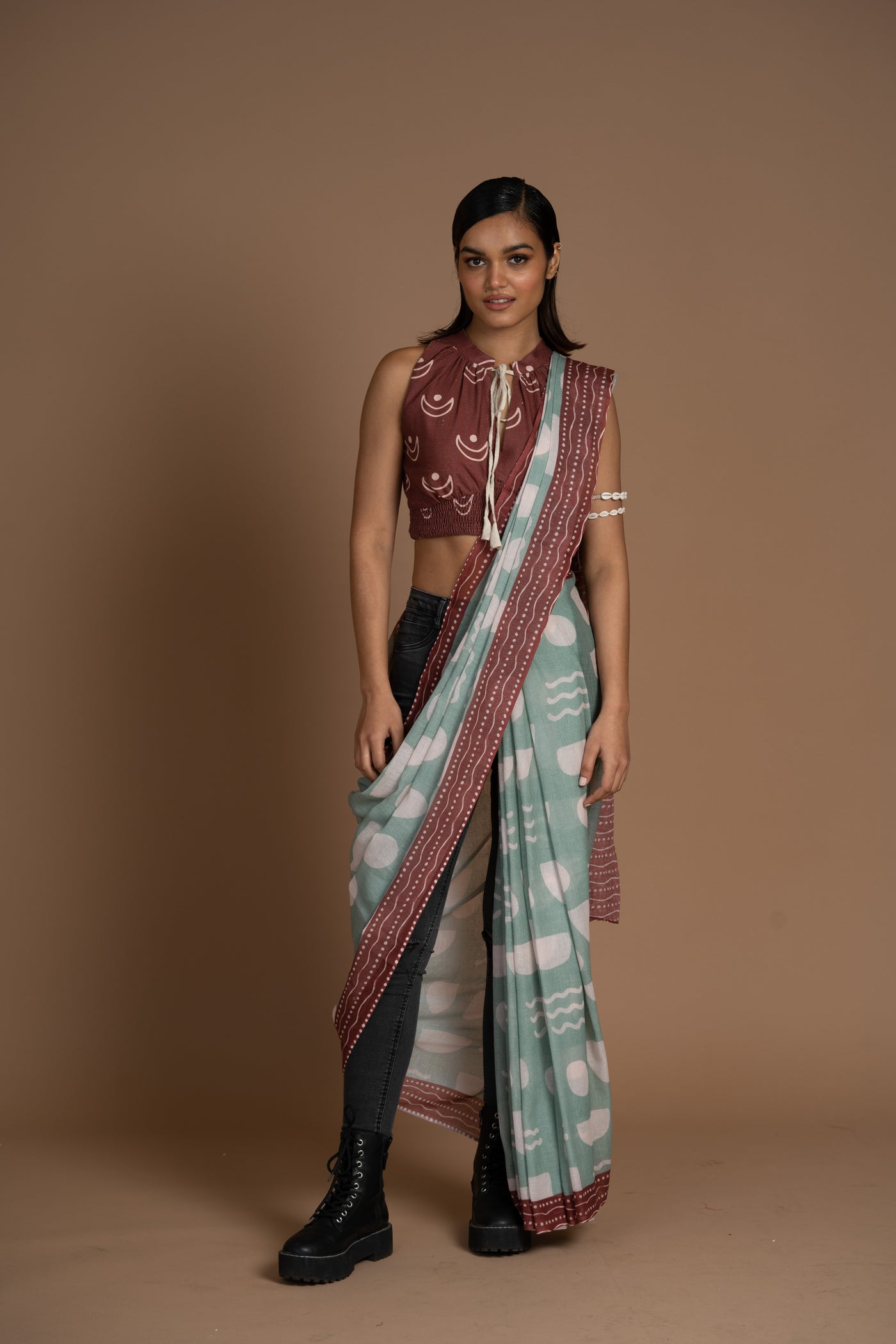 Waves of Geometry Cotton Sari