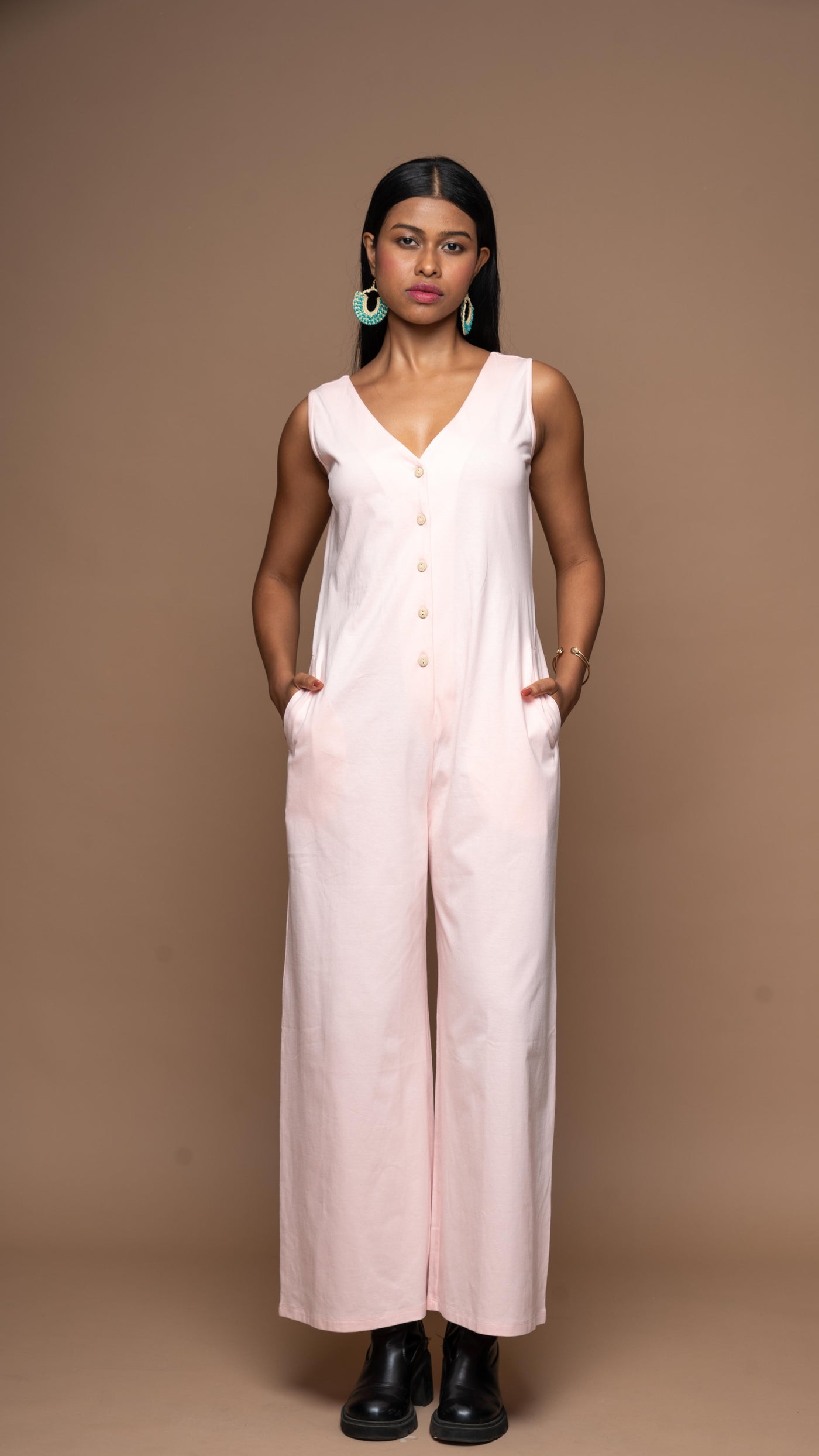 Viva V-neck Jumpsuit in Blush