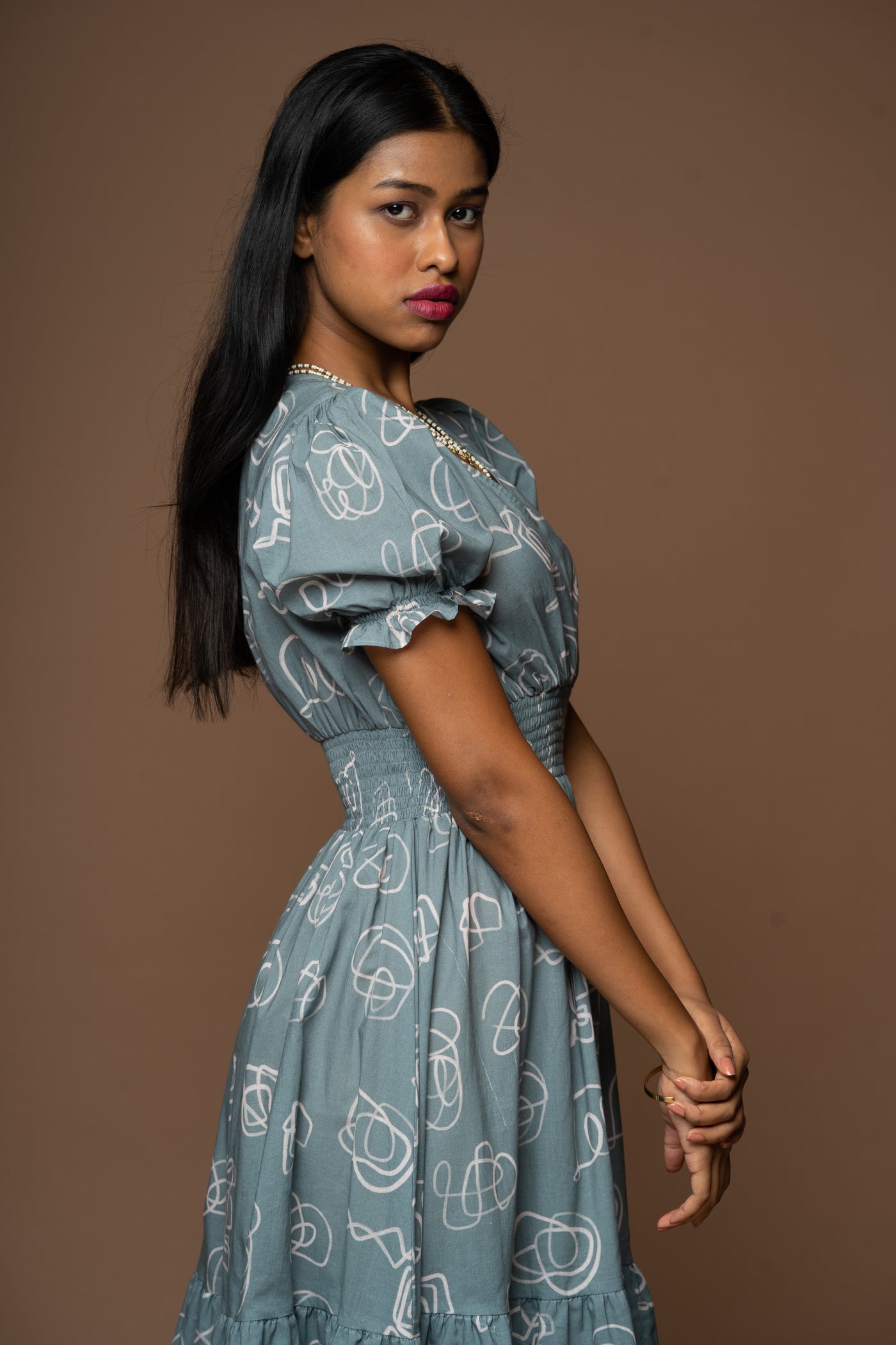 Crisscross Elegance Midi Dress in "And I dream more" Pattern