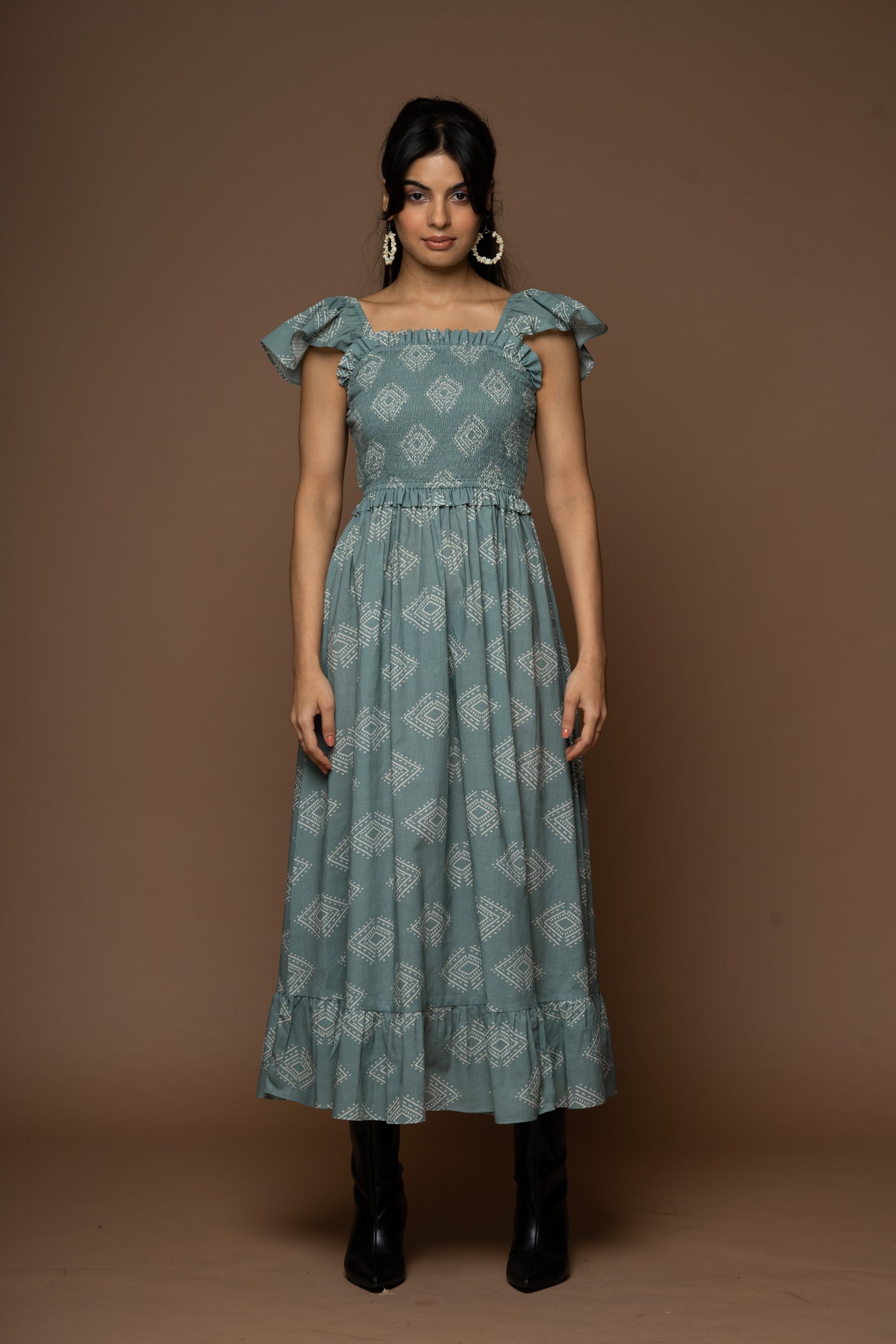 Sky Dance Long Maxi Dress in Diamonds of Bohemia Pattern