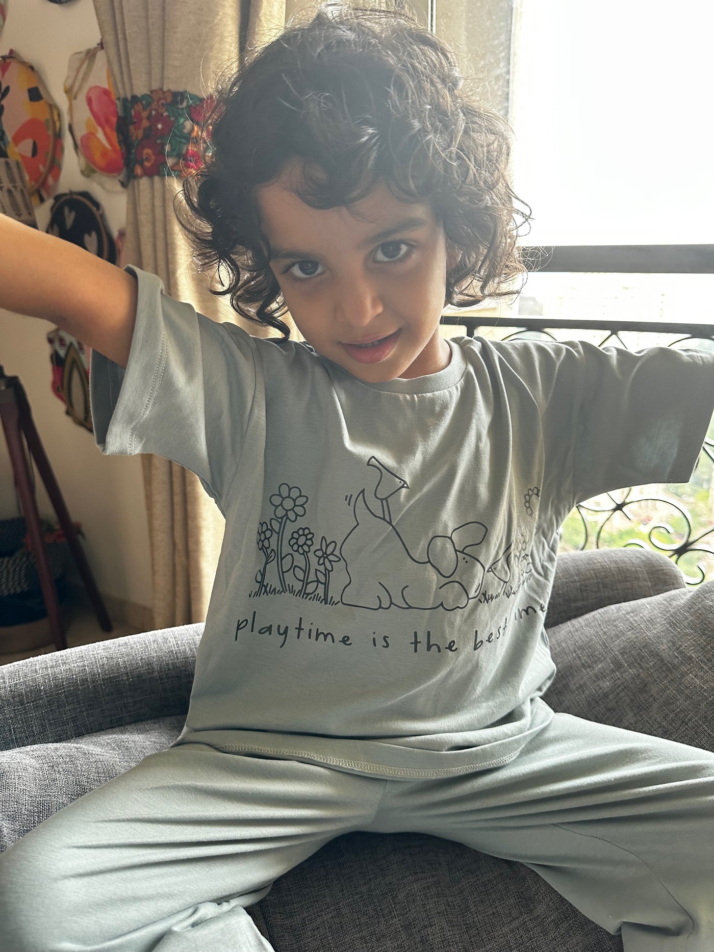 Playful Pals Gray Blue Co-Ord Set