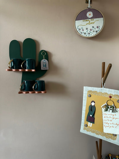 Dark Green Cactus Corner Wall Shelf