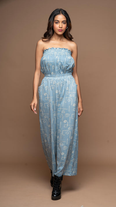 Bold Strapless Jumpsuit in Power Play Pattern