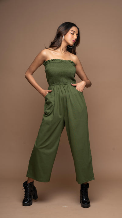 Strapless Vibe Jumpsuit in Olive Green