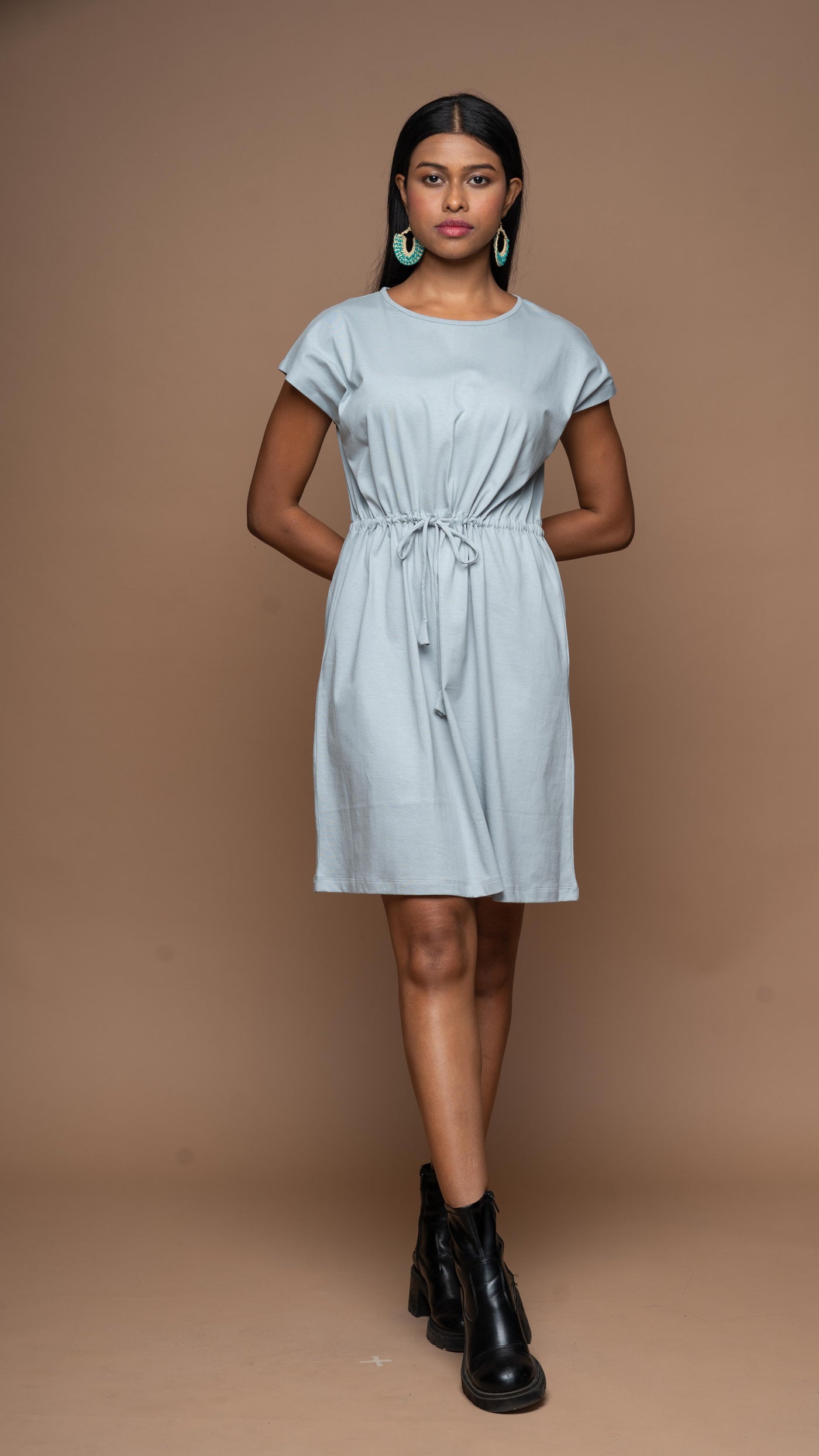 Cinch & go Jersey Dress - Gray Blue